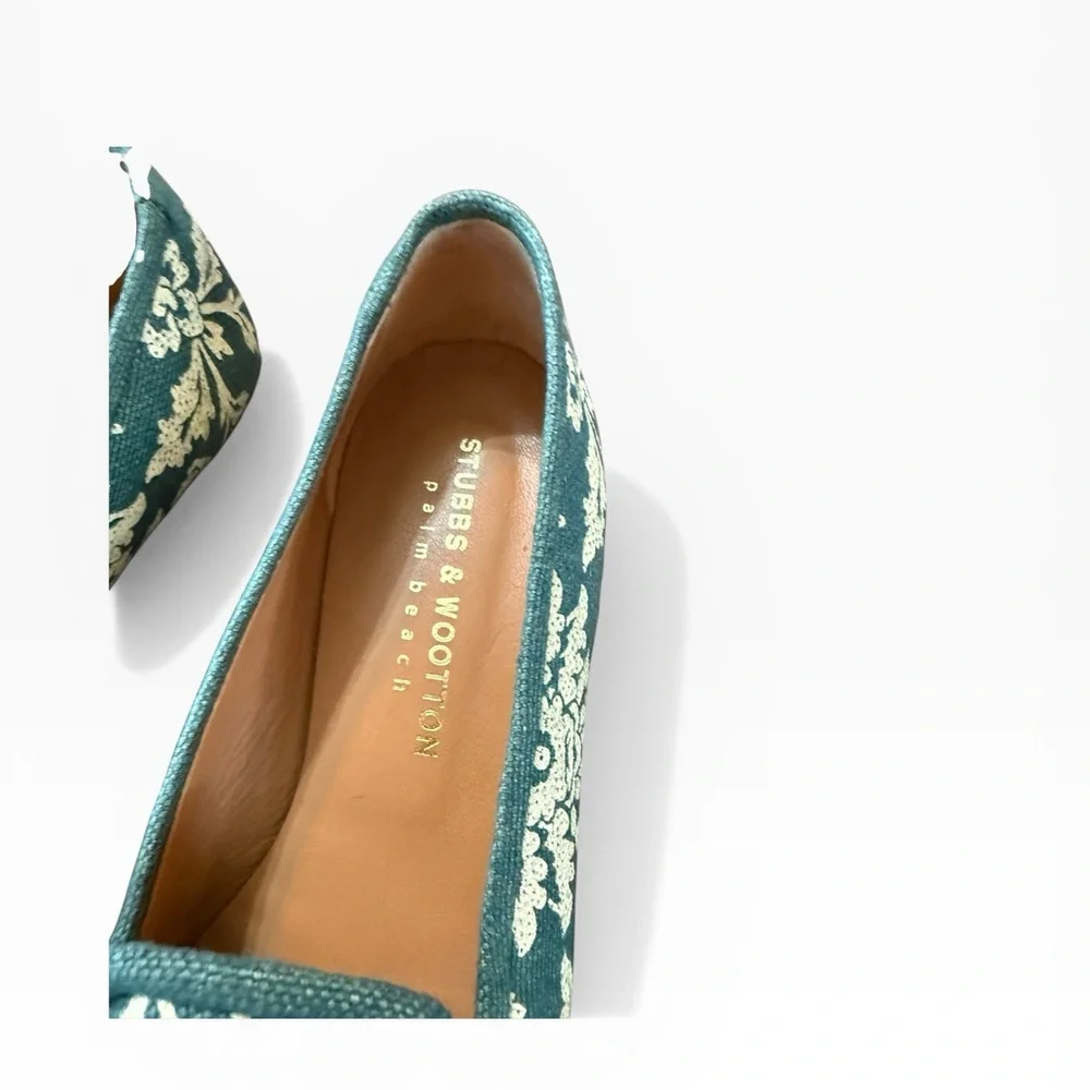 Stubbs & Wootton x Gracie Studio Green Floral Leaf Canvas Loafers Size 10